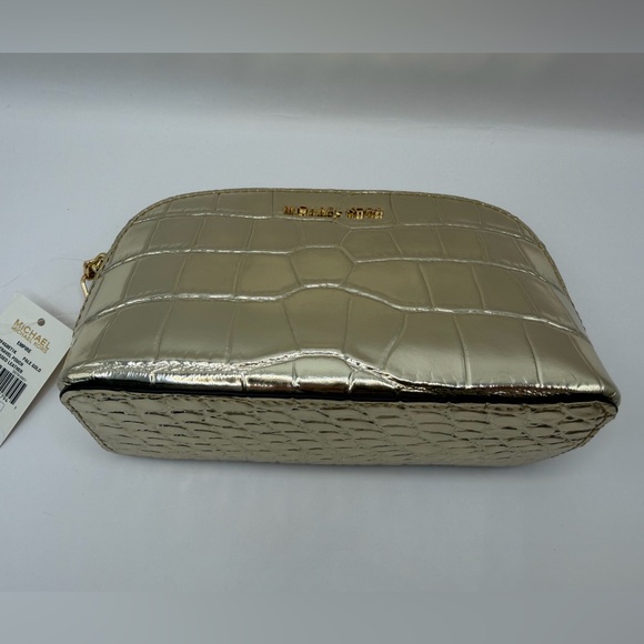 low start Michael Kors Leather Empire Gold Croc-Embossed Pouch ret $98 NWT - Picture 7 of 10